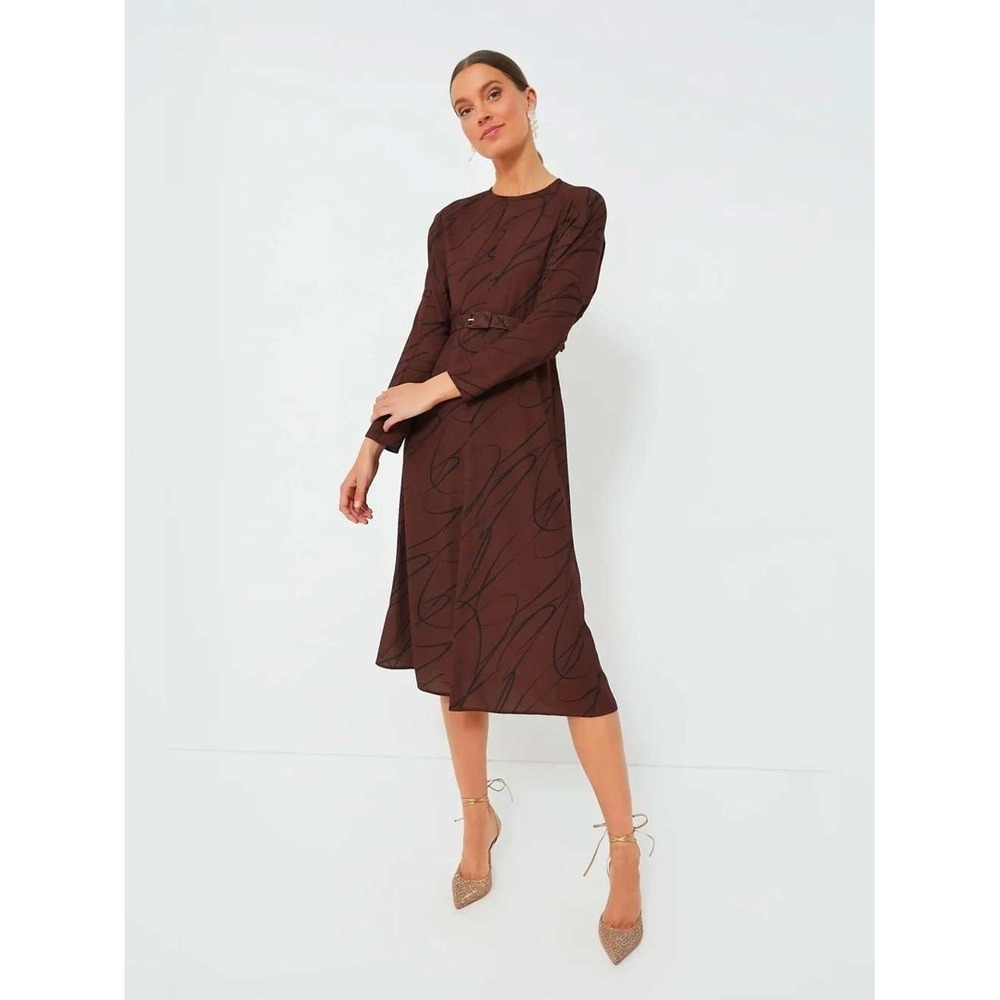 Tuckernuck Dress Women XXL NWT Brown Chocolate Twombly Bex Swirl Belted Midi